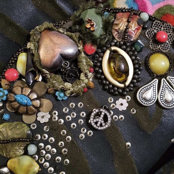 Vintage Mary Frances Beaded Bag Purse Heart Stones Peace Boho Clean Gorgeous - Picture 14 of 14